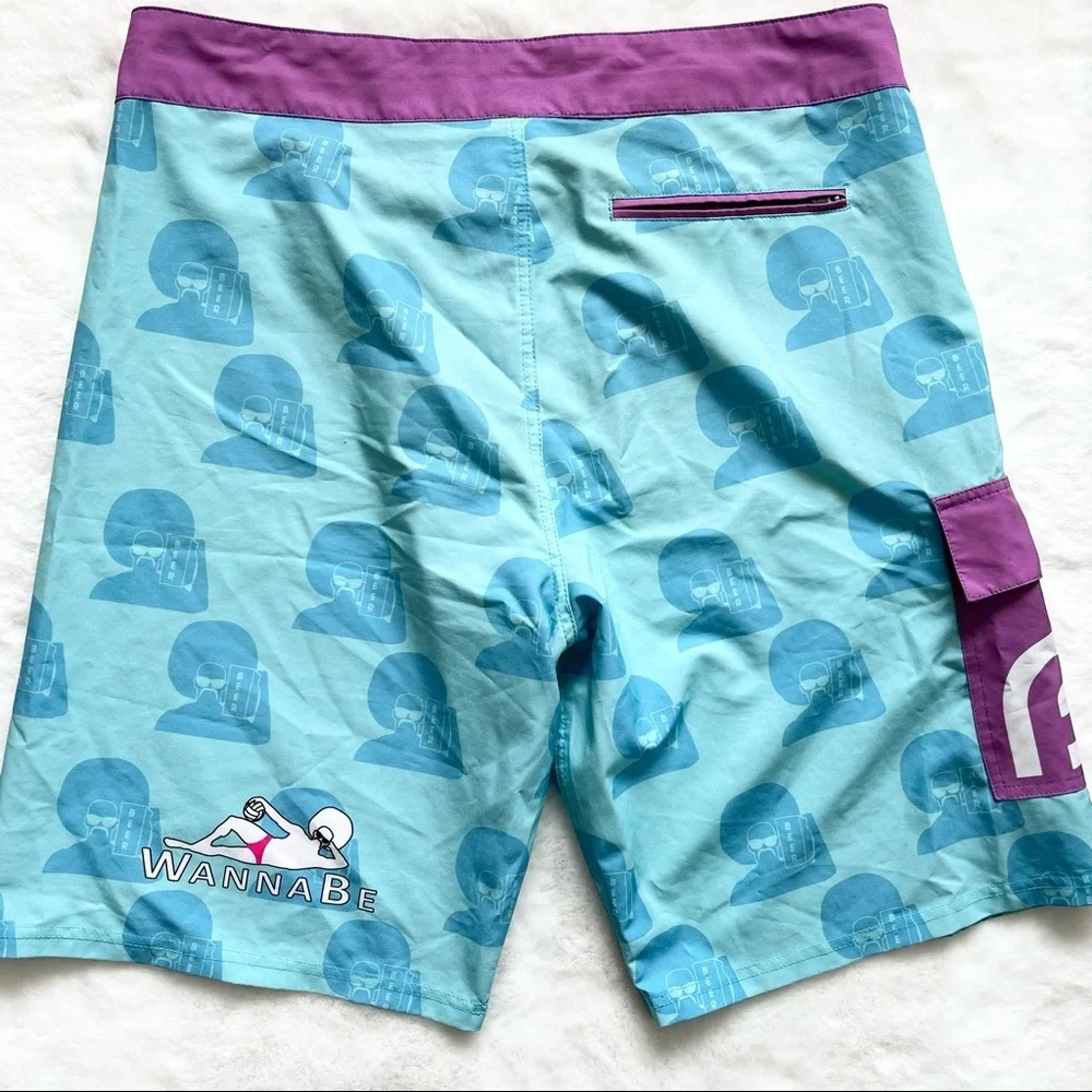 ✅✔️WANNABE HEAD-SHOT BOARD SHORTS Size XL Novelty 70’s/80’s Funny Stylish